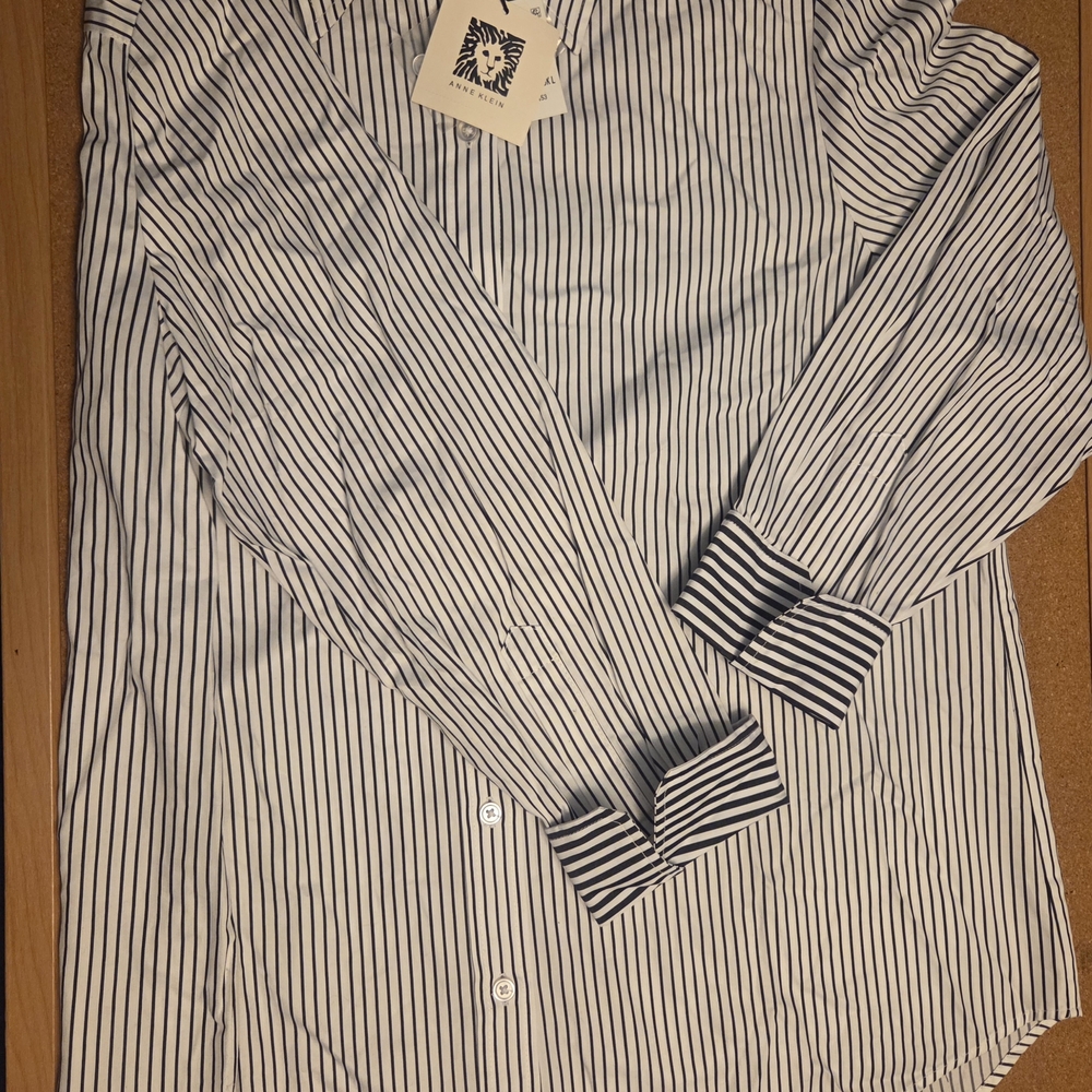 Anne Klein Black and White Striped Dress Shirt